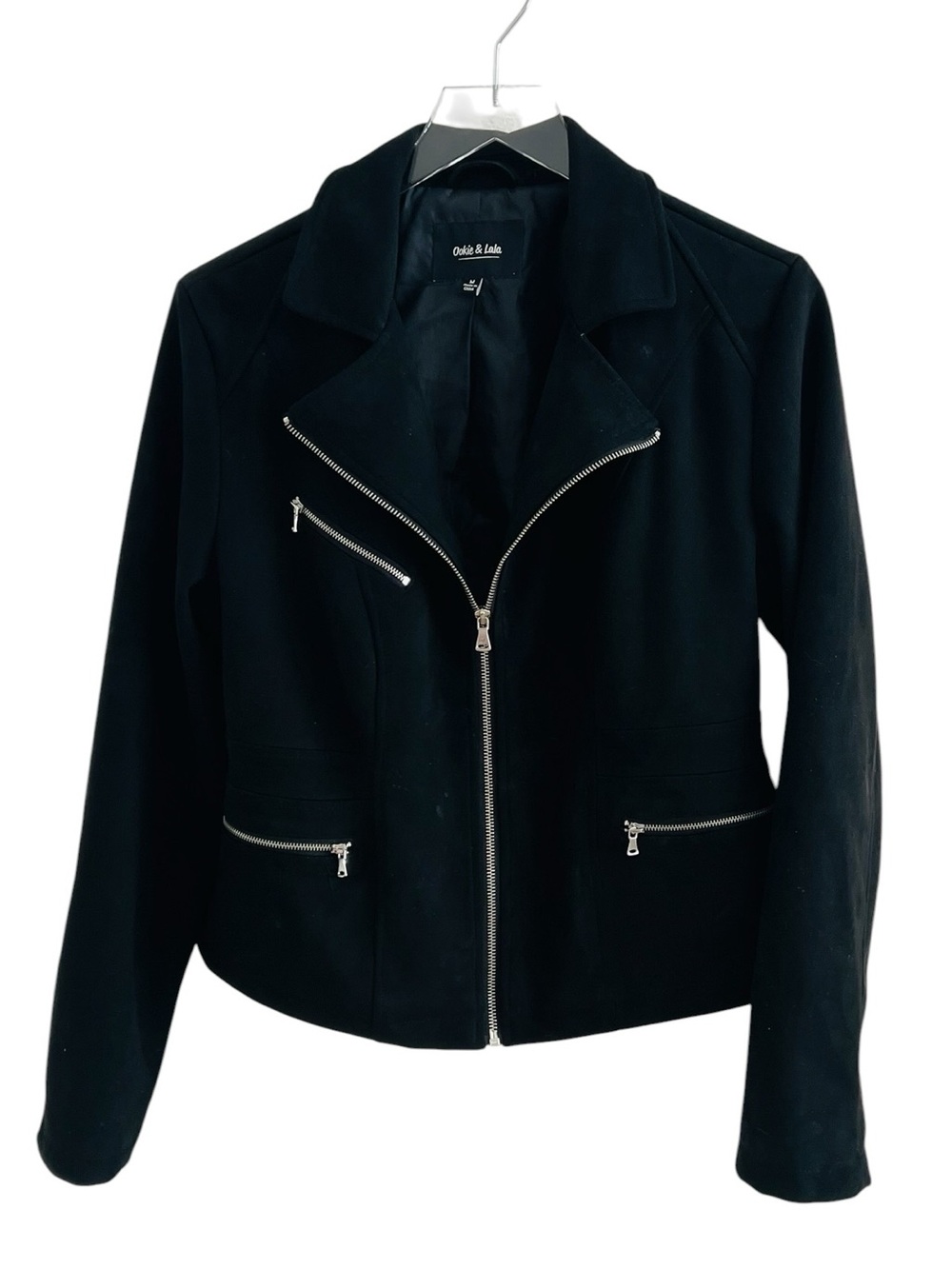 Ookie & Lala Black Zip-Front Women's Suede Faux  Zip Up Jacket
